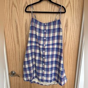 NWT Gap Blue & White Plaid Button-Front Spaghetti Strap Dress